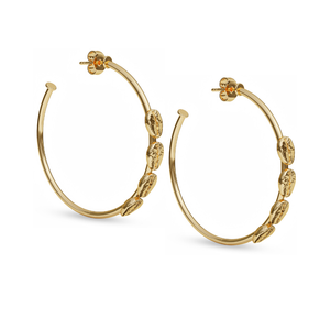 Statement 18K gold-plated hoop earrings with textured oval drop details