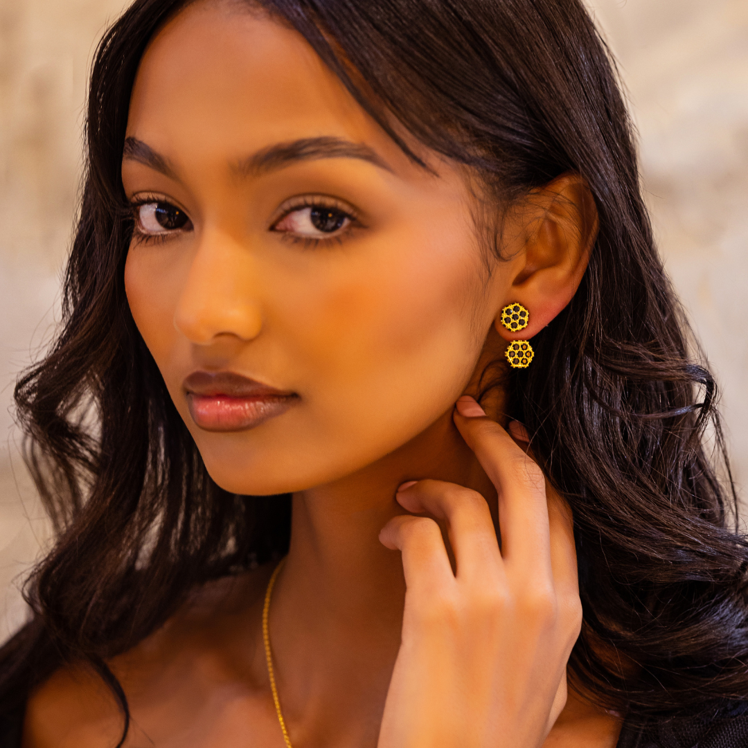 Honeycomb Ear Jacket - 18K Gold Plated | 3-IN-1 Jewelry