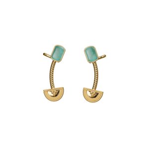 Turquoise square top hoop earrings with half-moon gold filigree drop