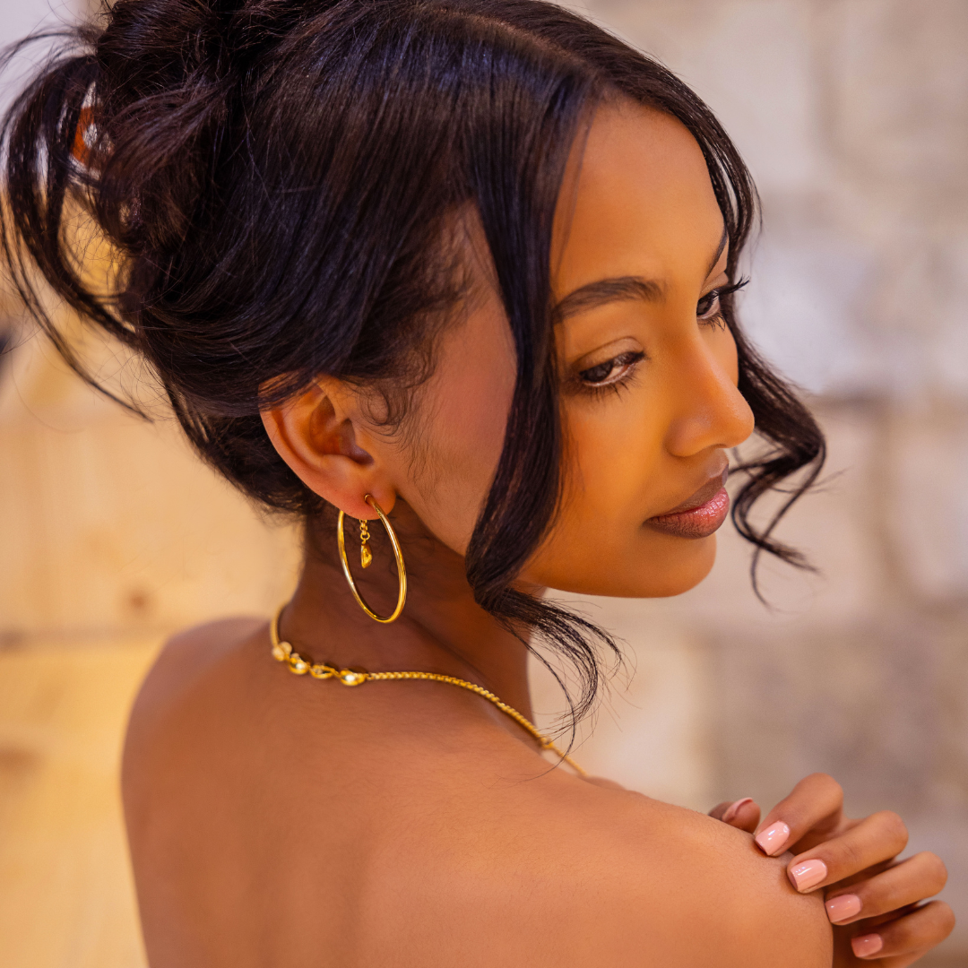 Buna Drop Hoop Earring - 18K Gold Plated | 2-IN-1 Jewelry