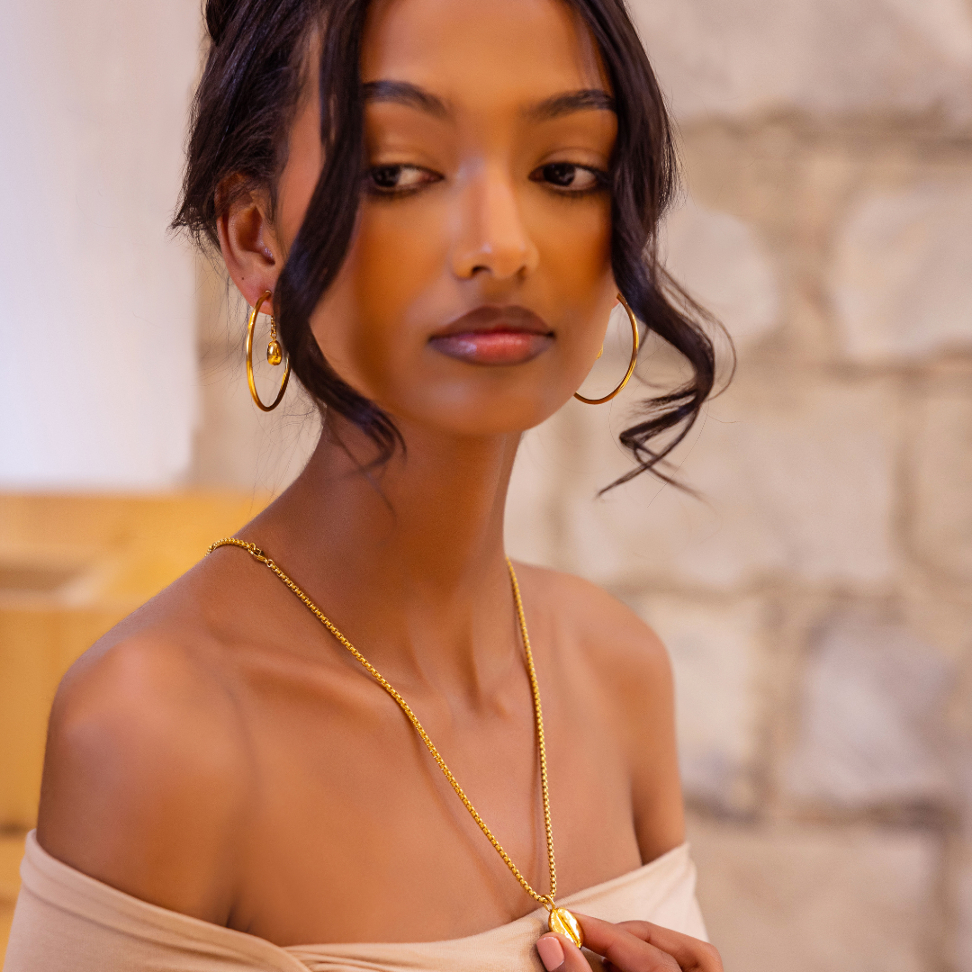 Buna Drop Hoop Earring - 18K Gold Plated | 2-IN-1 Jewelry