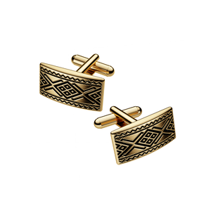 18K gold-plated Dorze cufflinks, rectangular geometric pattern with dark center inlays