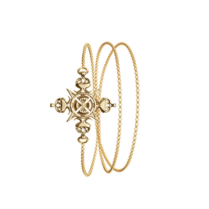 3-in-1 gold cross necklace set with sunburst pendant and linked charms