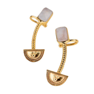 Yenaé Jewelry Collection 14 carat gold plated semi-precious quartz gemstone Teslom Crawler Earring displayed.