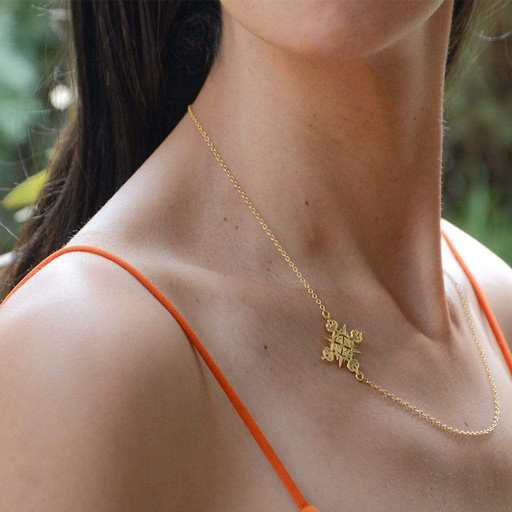 A Model Wearing Yenaé 14K Gold Plated Lalibela Side Cross Pendant Necklace