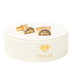 Yenaé 14K Gold Plated Telsom (Semi-Circle) cufflink Displayed on package.