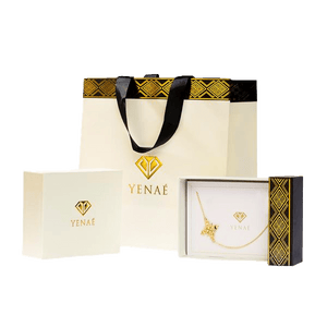 Gift bag set with gold trim: large bag, small bag, and matching jewelry box